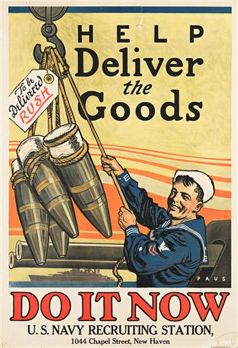 VARIOUS ARTISTS. [WWI & WWII / U.S. NAVY, MARINES, AIR FORCE]. Group of 8 posters. Sizes vary.